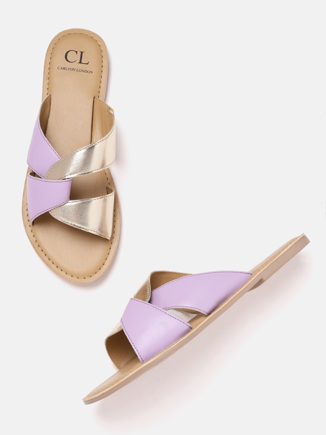 

Carlton London Women Lavender & Gold-Toned Colourblocked Open Toe Flats