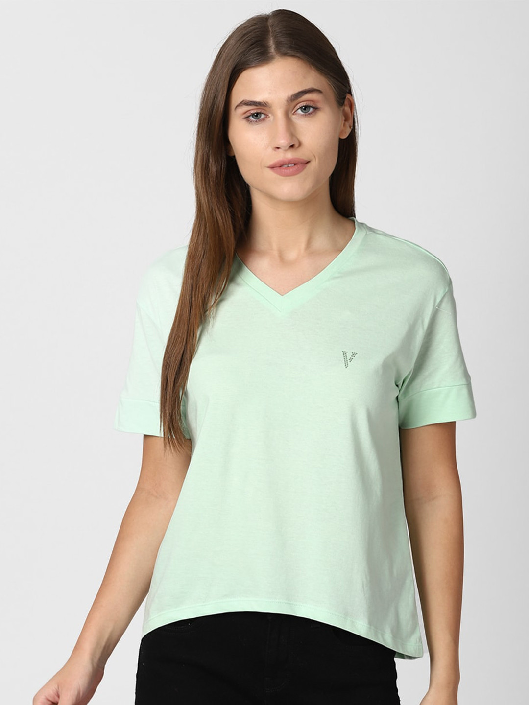 

Van Heusen Woman Sea Green Pure Cotton High-Low Top