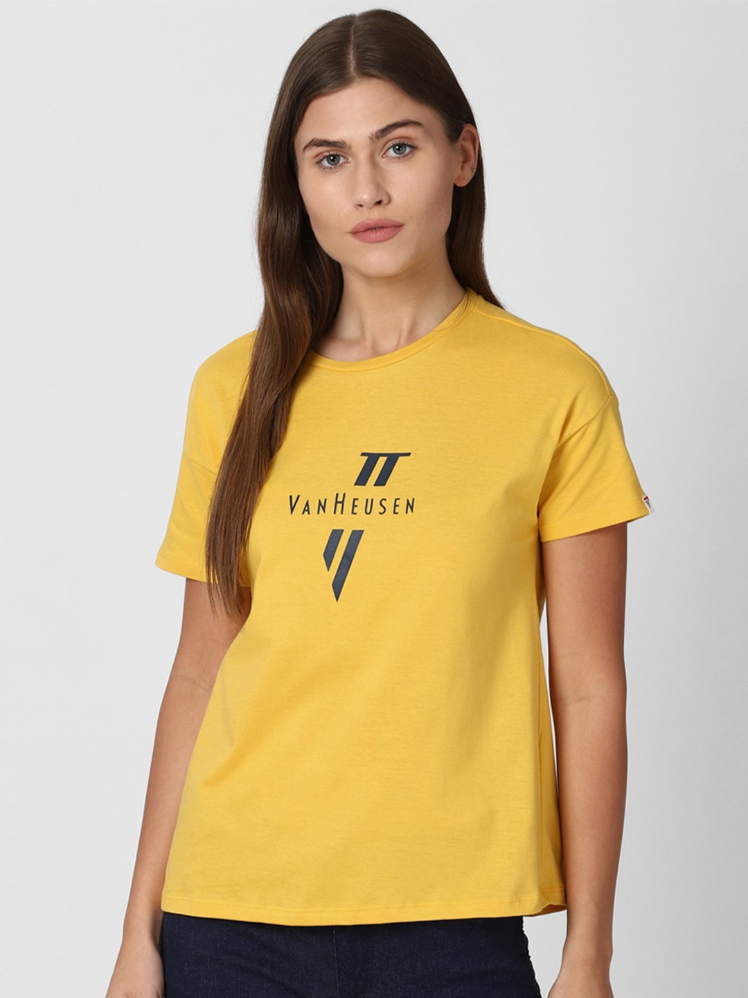 

Van Heusen Woman Yellow Typography Print Pure Cotton Top