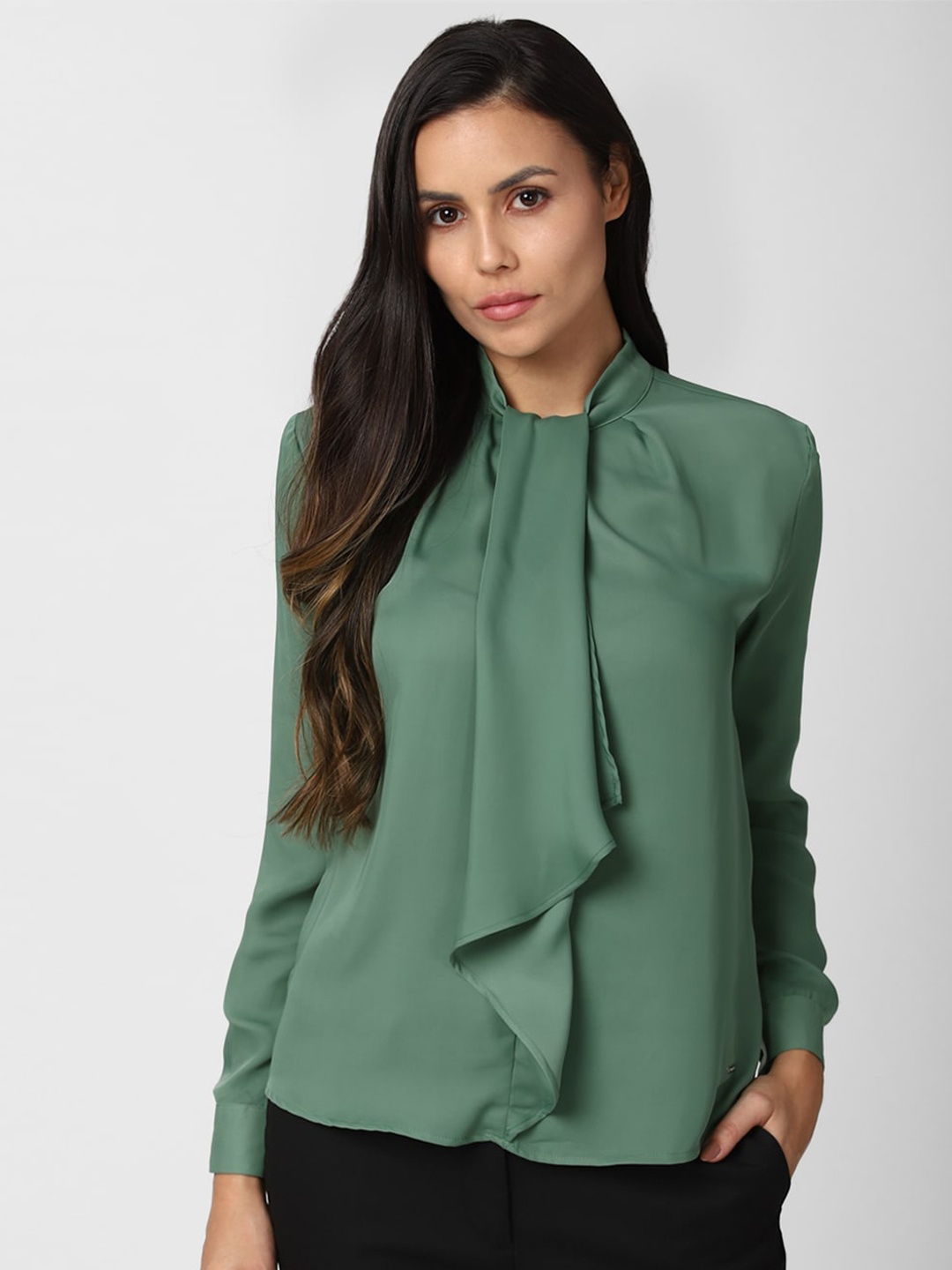 

Van Heusen Woman Green Solid Cuffed Sleeves Top