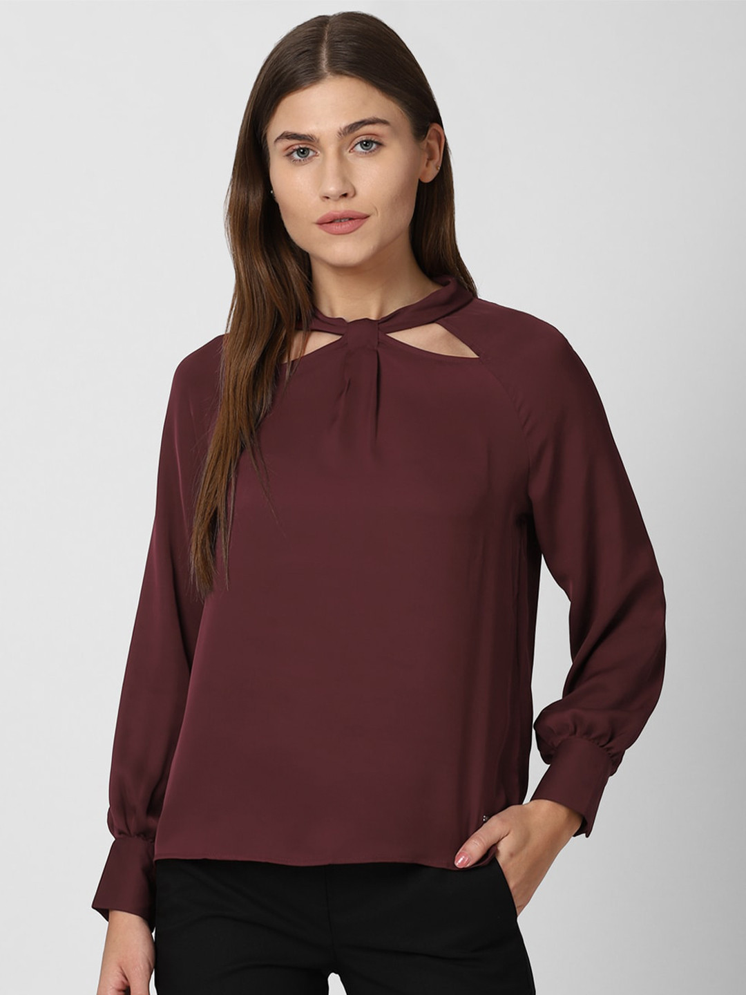 

Van Heusen Woman Maroon Keyhole Neck Top