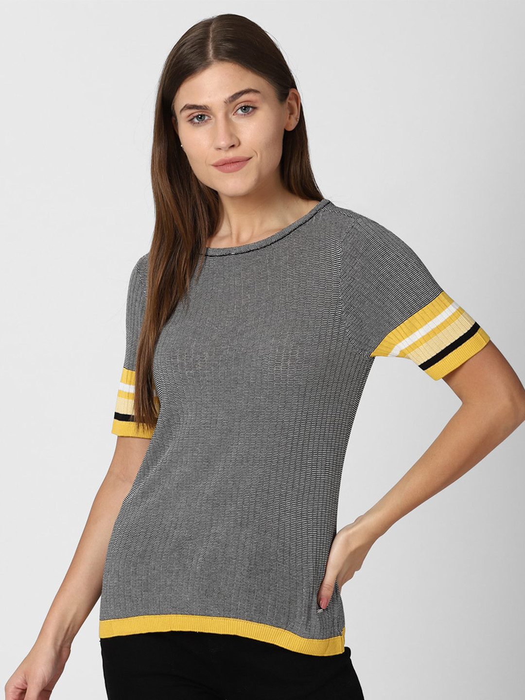 

Van Heusen Woman Grey & Yellow Solid Top