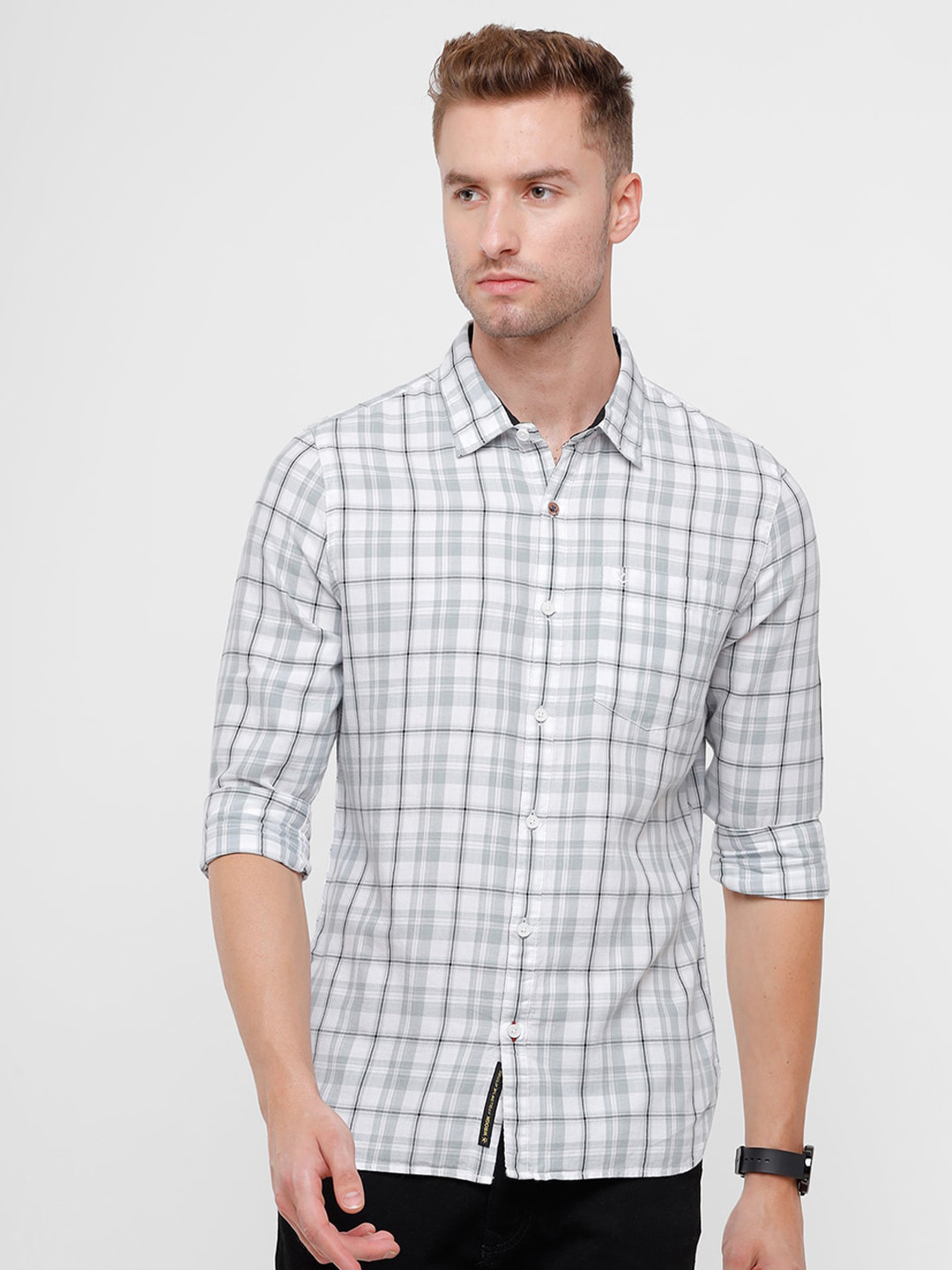 

WROGN Men Slim Fit Checked Pure Cotton Casual Shirt, White