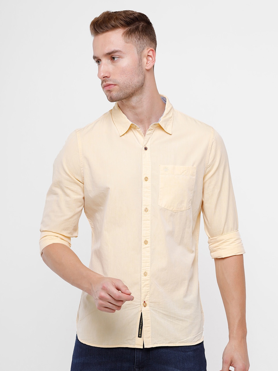 

WROGN Men Yellow Slim Fit Cotton Casual Shirt