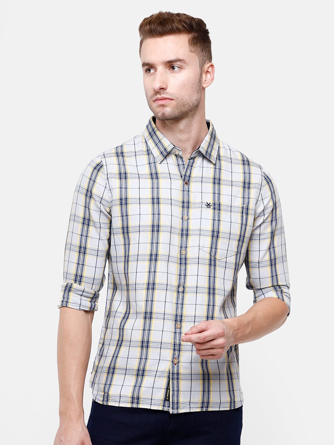 

WROGN Men Grey Slim Fit Checked Casual Shirt