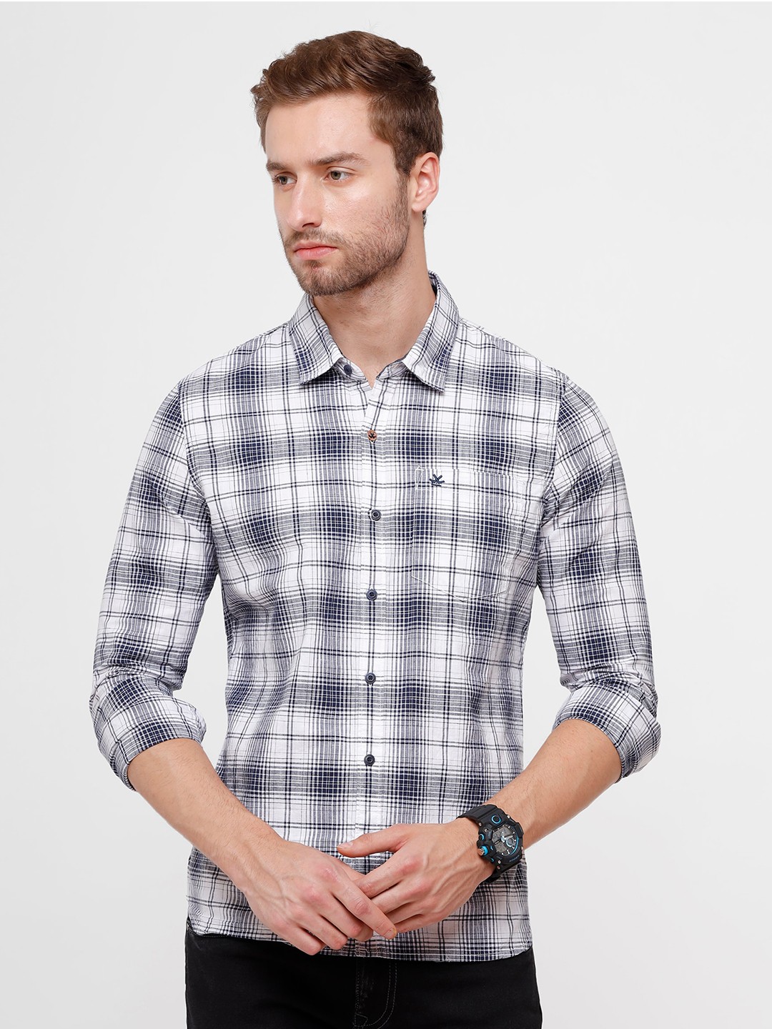 

WROGN Men White Slim Fit Checked Casual Shirt