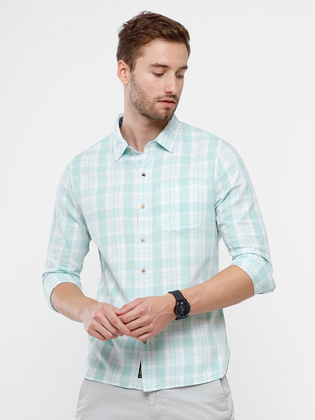 

WROGN Men Green Slim Fit Tartan Checks Casual Shirt