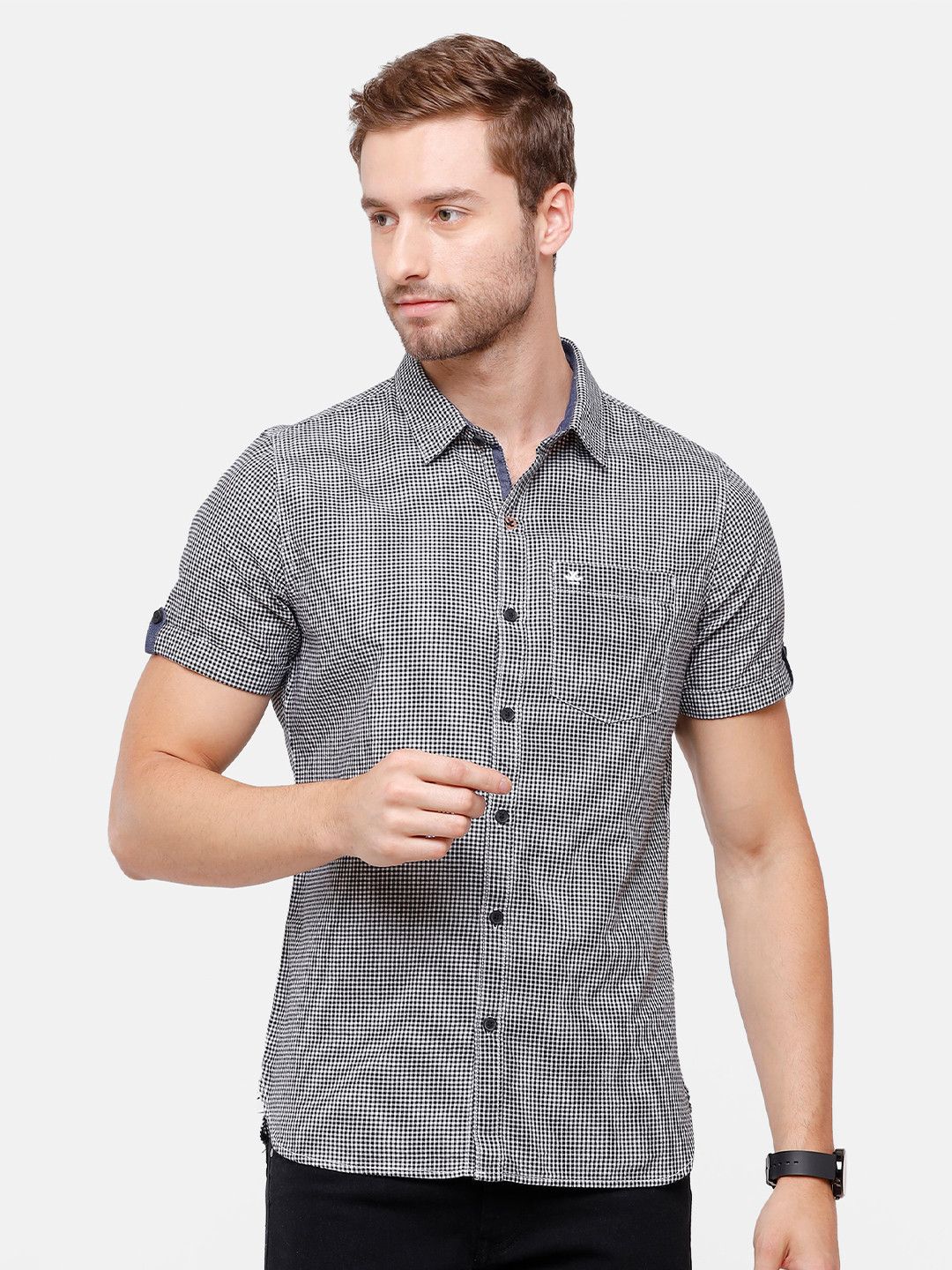 

WROGN Men Black & white Slim Fit Micro Checked Cotton Casual Shirt