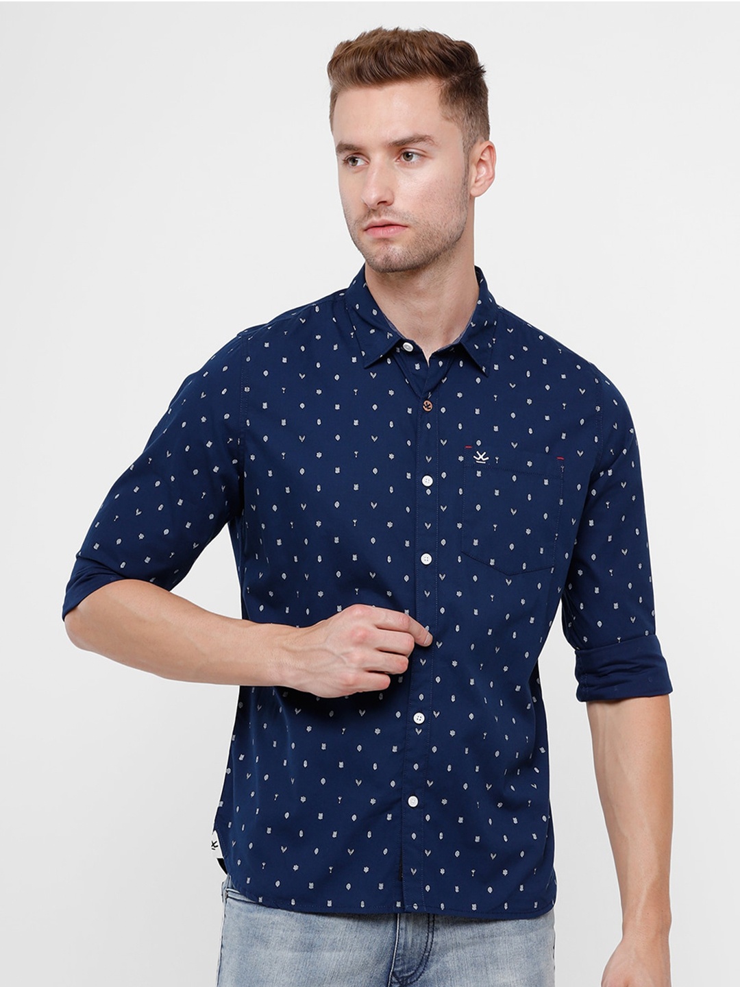

WROGN Men Navy Blue Slim Fit Printed Casual Shirt