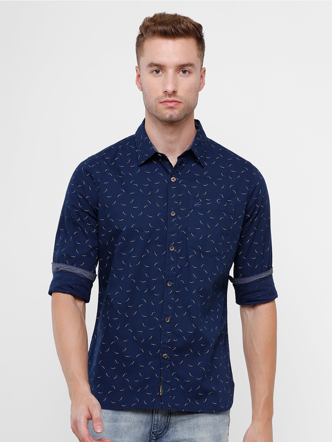 

WROGN Men Navy Blue Slim Fit Printed Cotton Casual Shirt