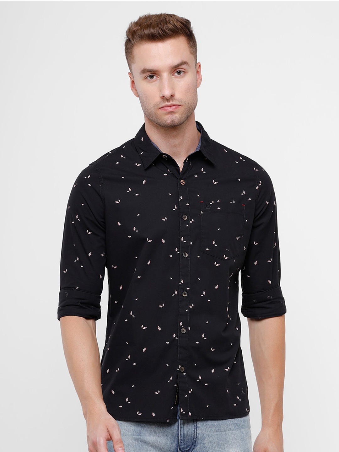 

WROGN Men Black Slim Fit Pure Cotton Printed Casual Shirt