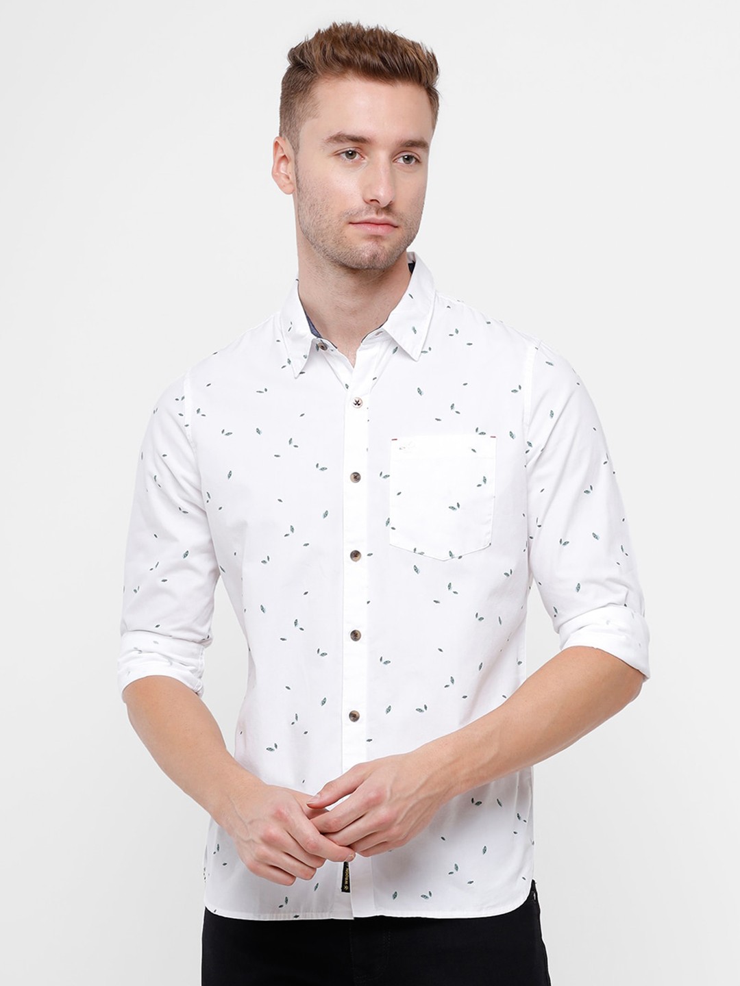 

WROGN Men White Slim Fit Printed Cotton Casual Shirt