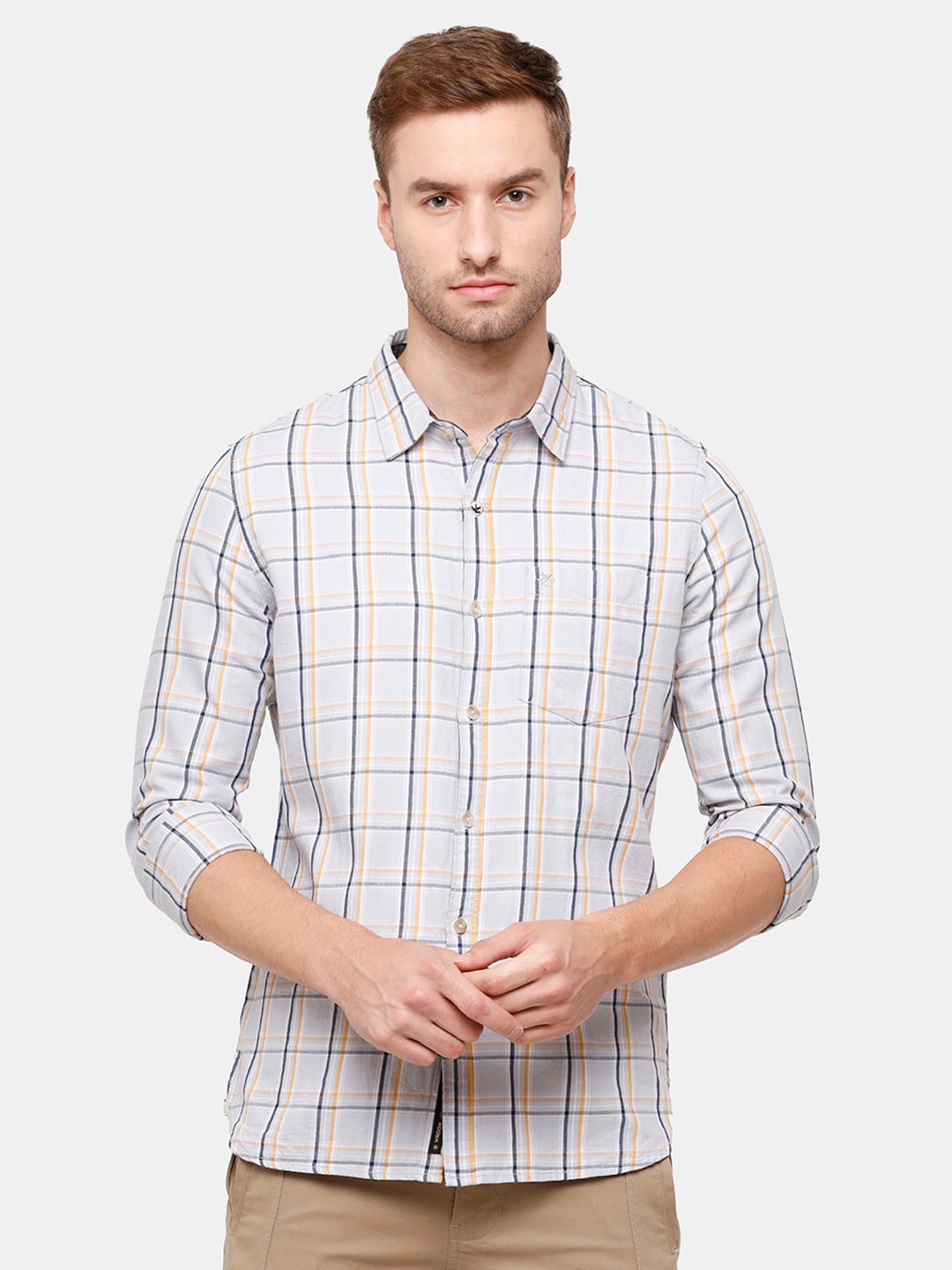

WROGN Men Grey Slim Fit Checked Cotton Casual Shirt