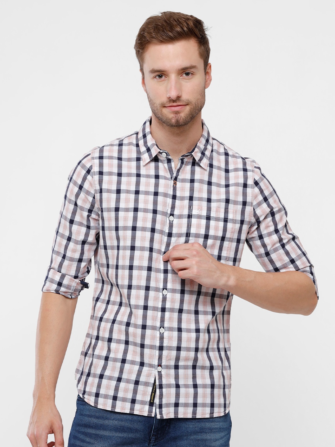 

WROGN Men White Checked Slim Fit Cotton Casual Shirt