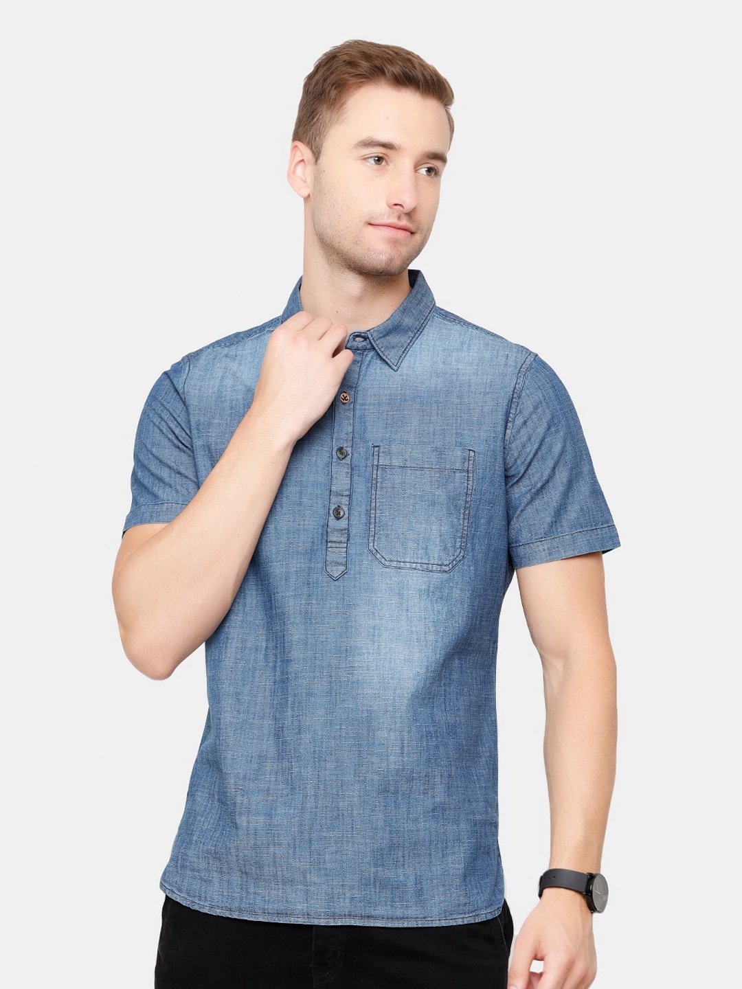 

WROGN Men Blue Slim Fit Faded Casual Shirt