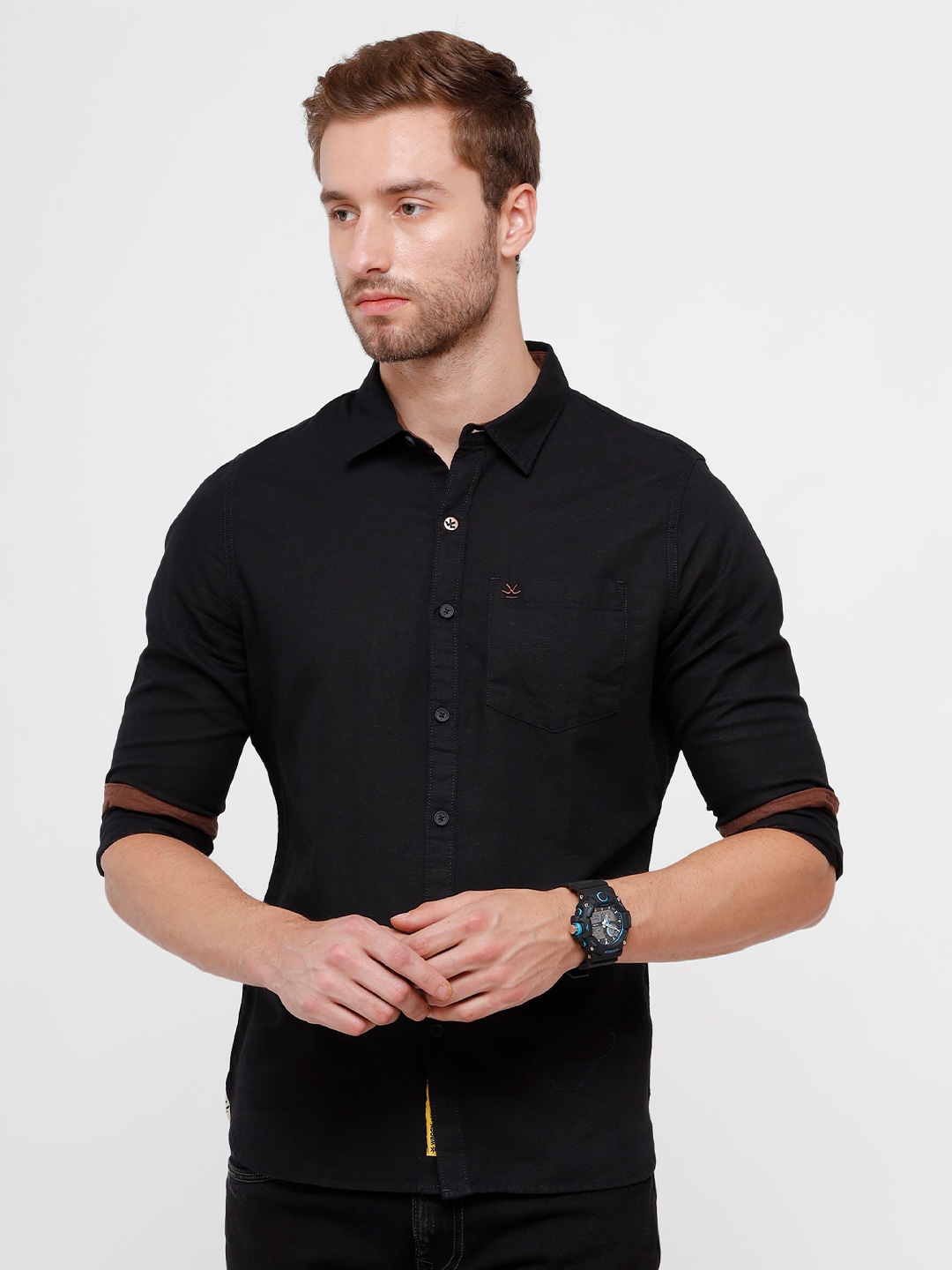 

WROGN Men Black Solid Slim Fit Cotton Casual Shirt
