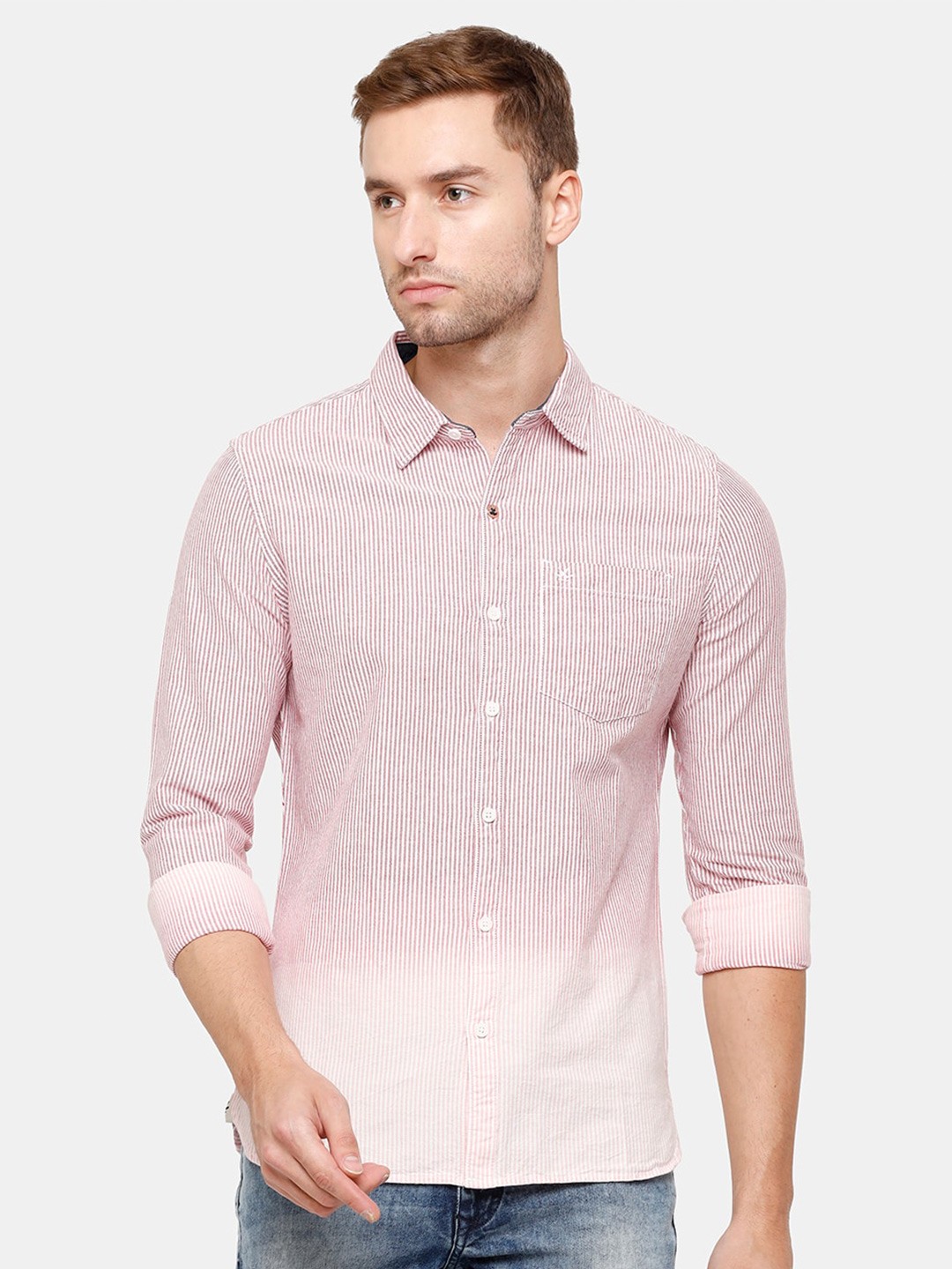 

WROGN Men Red Slim Fit Striped Cotton Casual Shirt