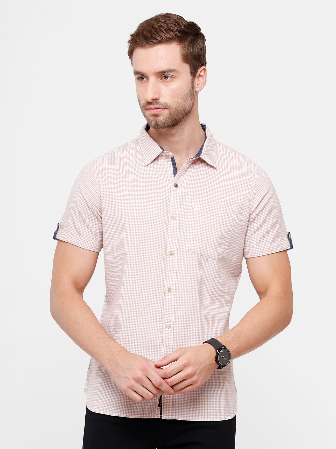 

WROGN Men Beige Slim Fit Checked Casual Shirt