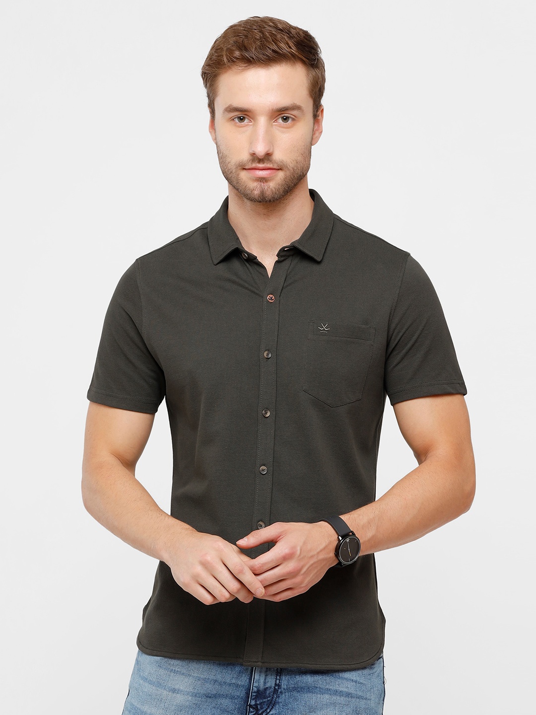 

WROGN Men Olive Green Slim Fit Casual Shirt