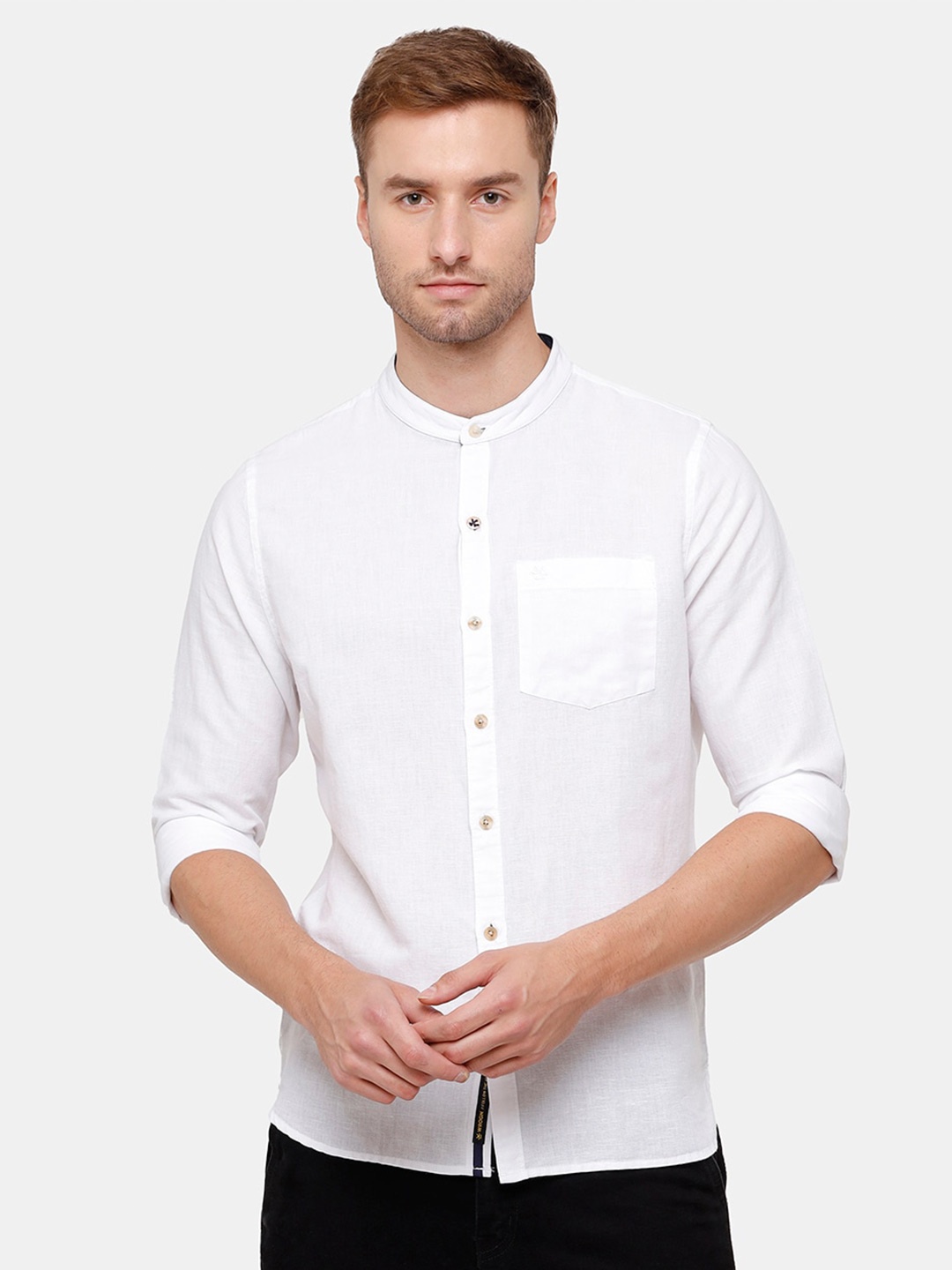 

WROGN Men White Slim Fit Cotton Linen Casual Shirt