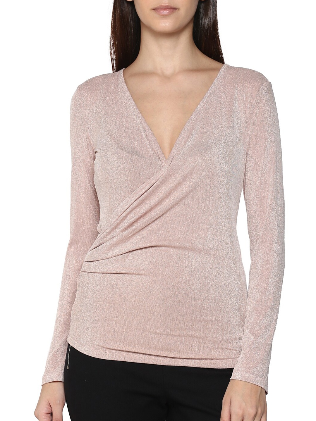 

LIU JO Women Pink Textured Pure Cotton Wrap Top