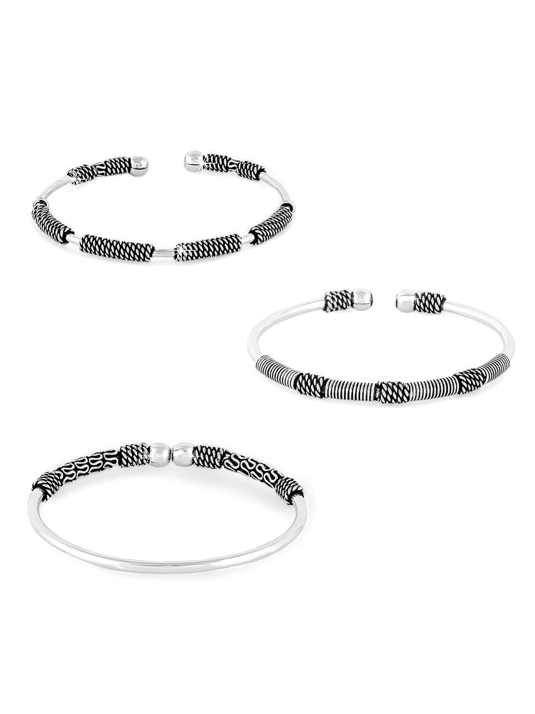 

Yellow Chimes Women Set Of 3 Silver-Plated Brass Oxidised Cuff Bracelet