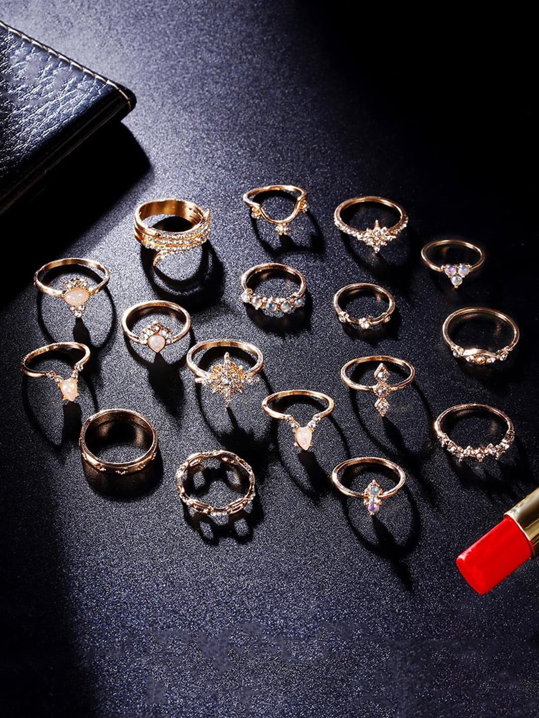

Yellow Chimes Women Set of 17 Boho Style Gold Plated Ring