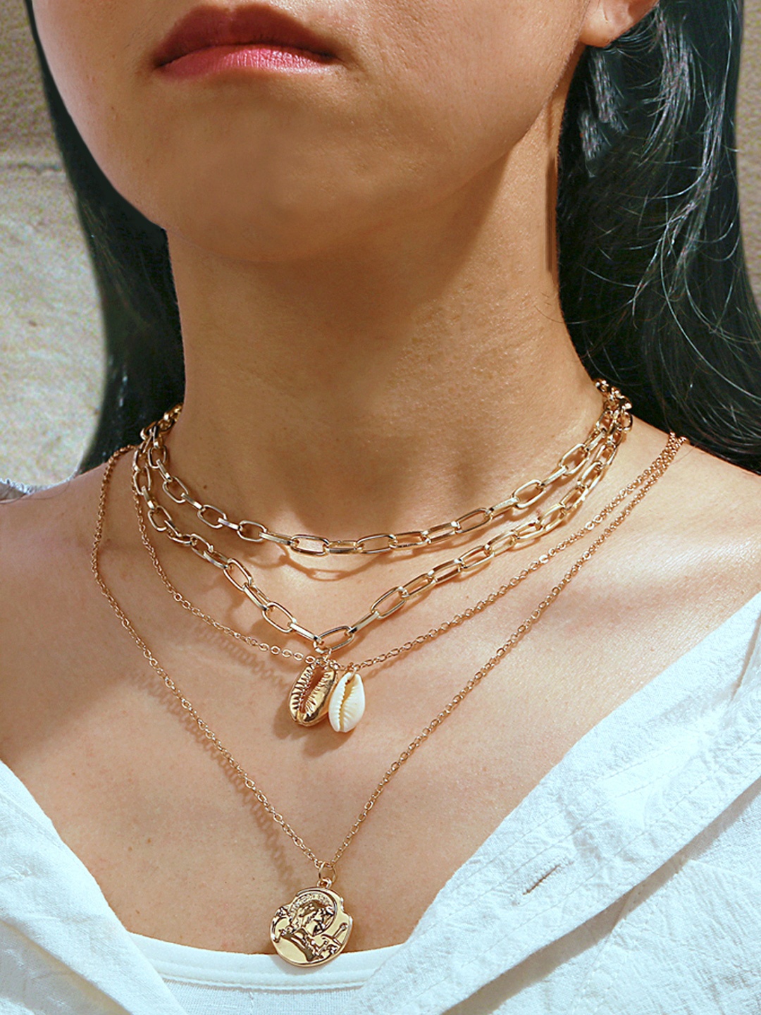 

Yellow Chimes Gold Plated Multilayered Chain Necklace