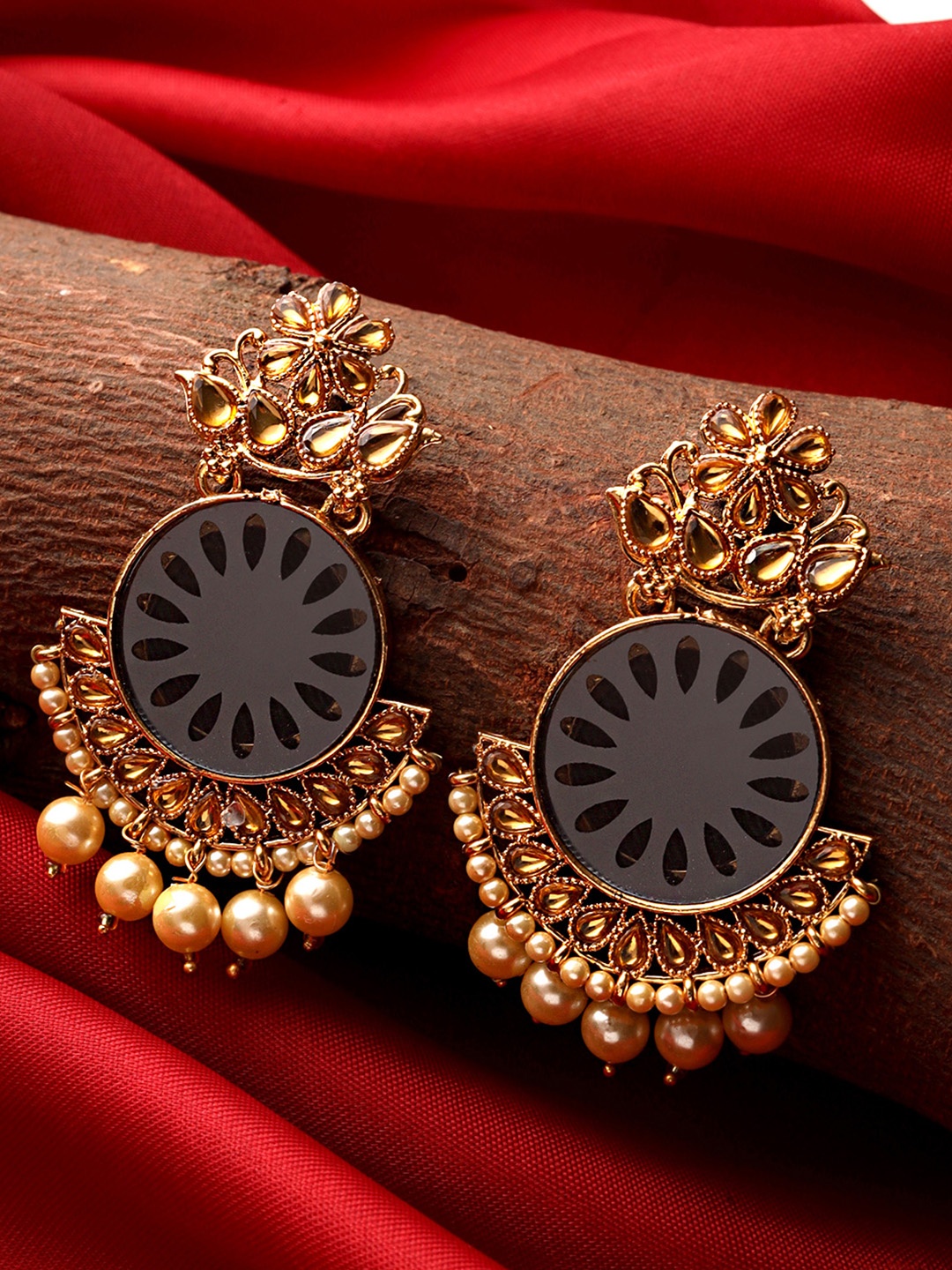 

Yellow Chimes Gold Toned Kundan Pearl Beaded Drop Earrings