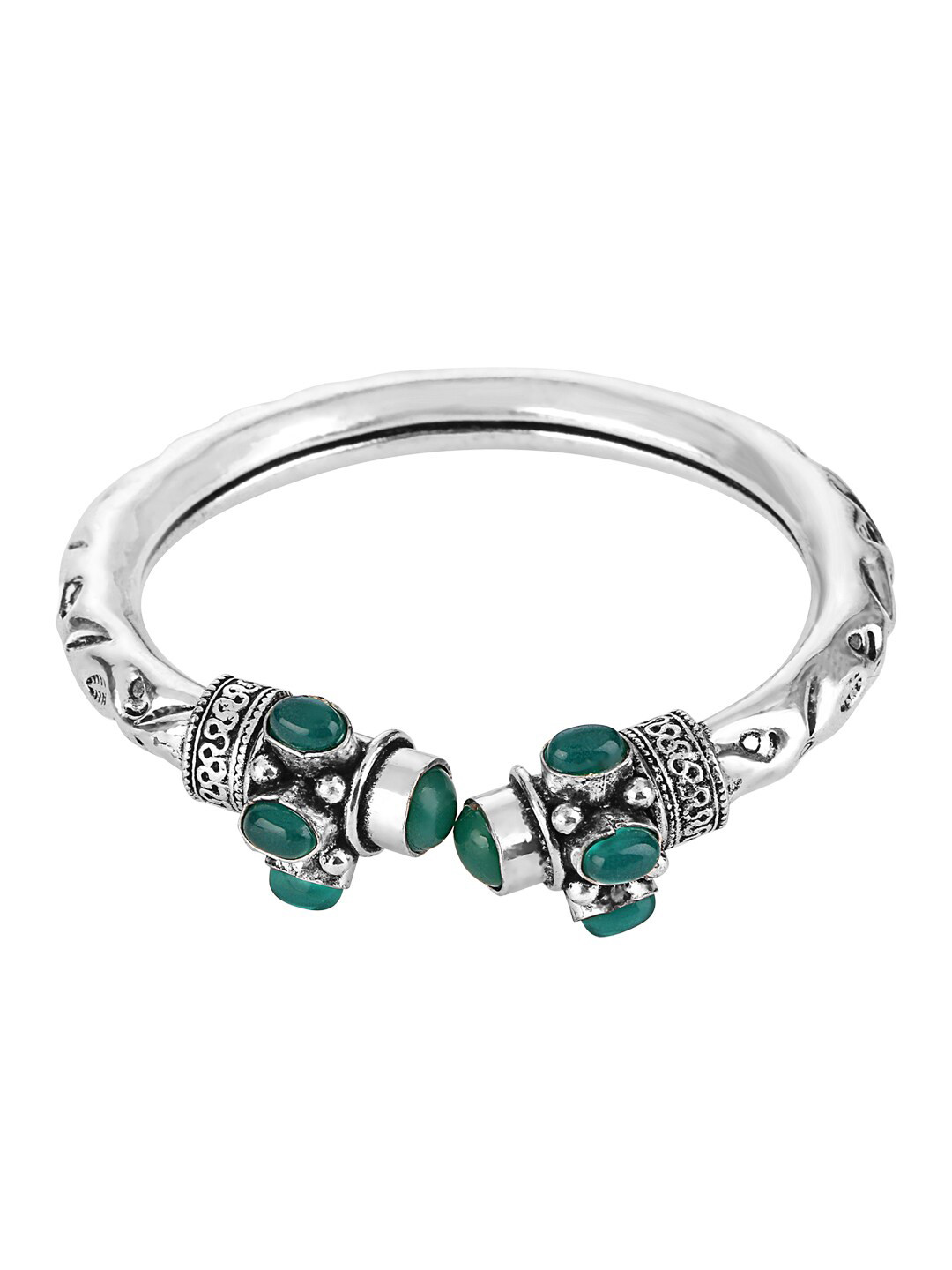 

Yellow Chimes Women Silver-Plated & Green Brass Oxidised Kada Bracelet