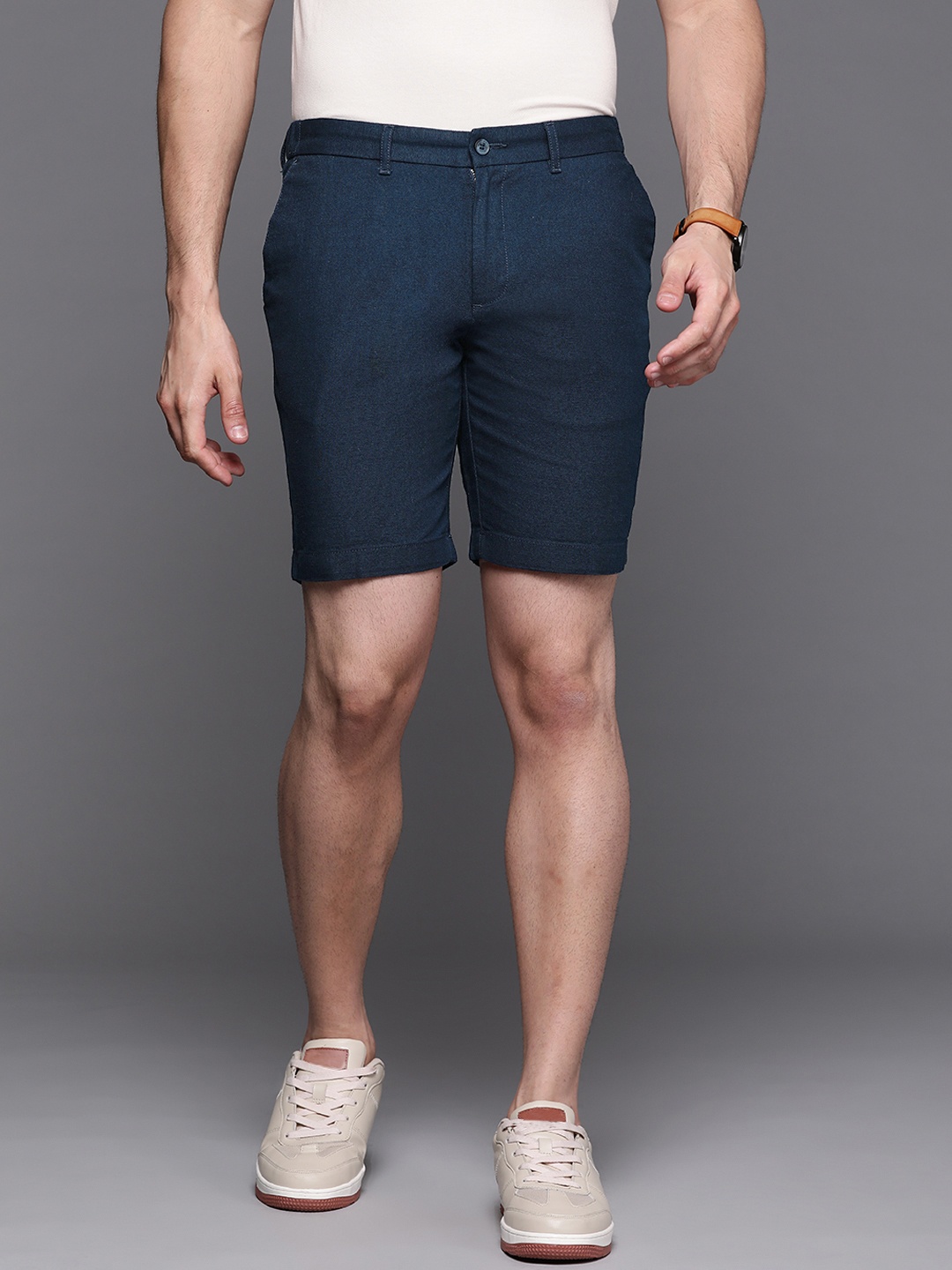 

Blackberrys Men Navy Blue Solid Pure Cotton Bs-10 Slim Fit Low-Rise Shorts