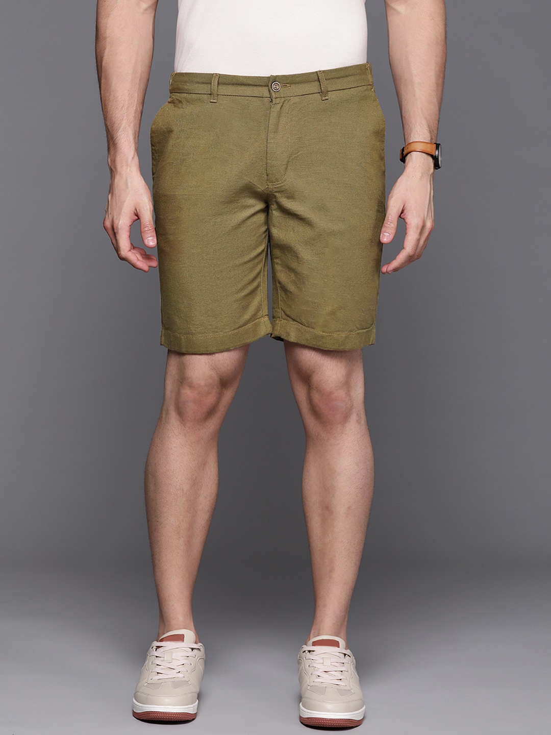 

Blackberrys Men Olive Green Bs-10 Slim Fit Low-Rise Pure Cotton Shorts