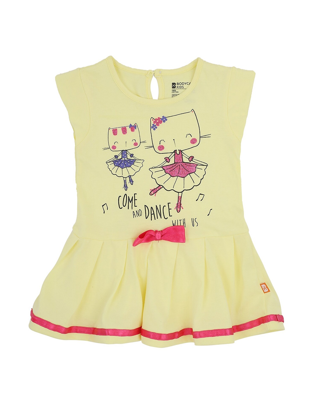 

Bodycare Girls Yellow Printed Drop-Waist Dress