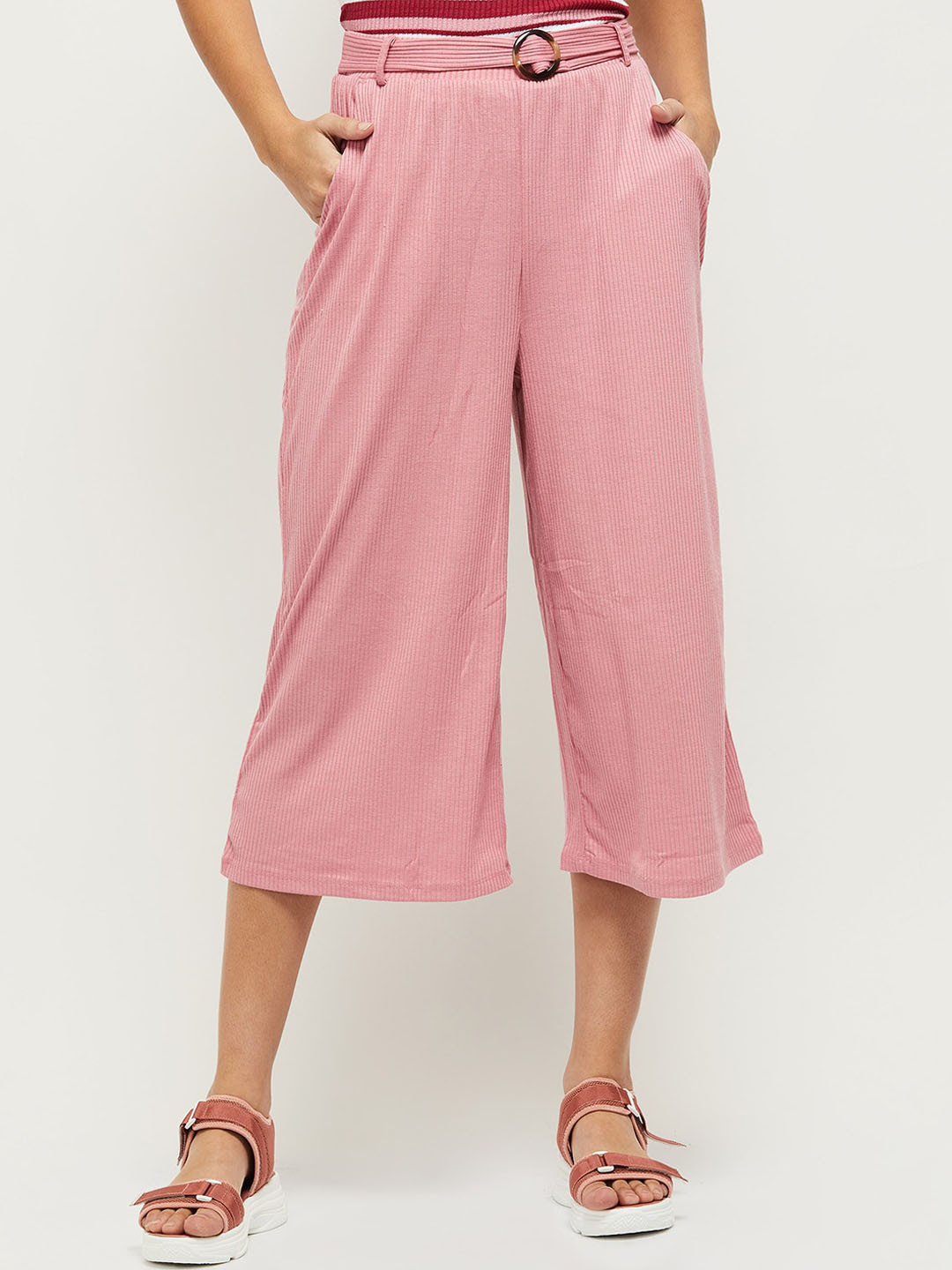 

max Women Pink Self Design Culottes Trousers