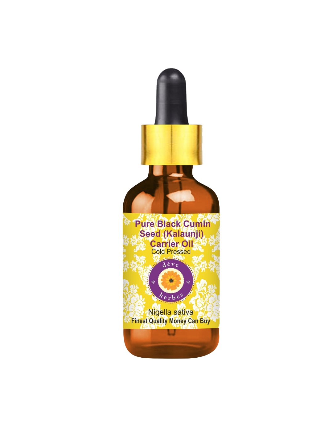 

Deve Herbes Pure Black Cumin Seed Kalaunji Carrier Oil with Glass Dropper - 50ml, Yellow