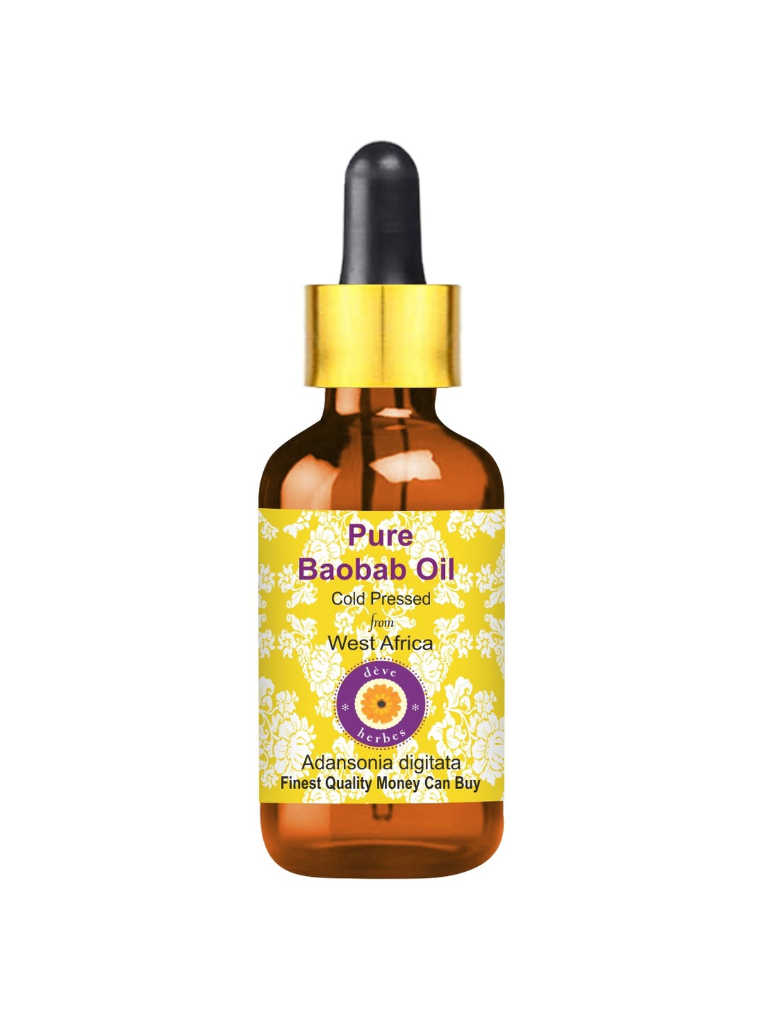 

Deve Herbes Pure Baobab Cold Pressed Oil with Glass Dropper - 30ml, Yellow