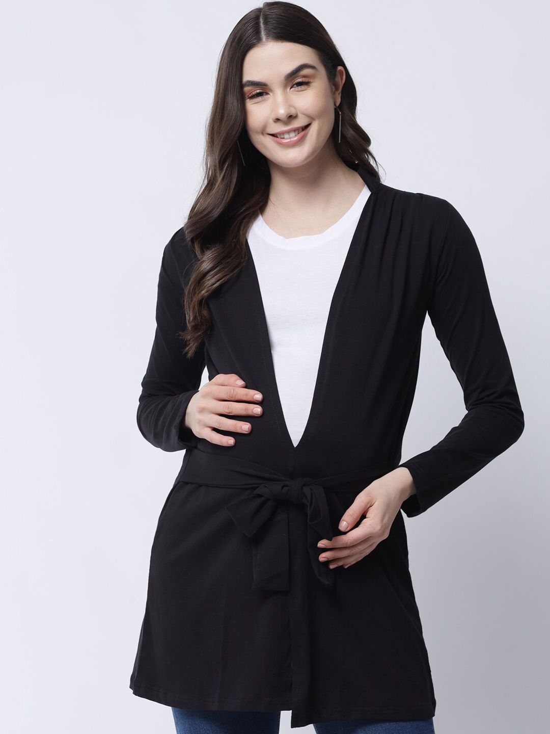 

The Vanca Women Black Maternity Longline Tie-Up Shrug