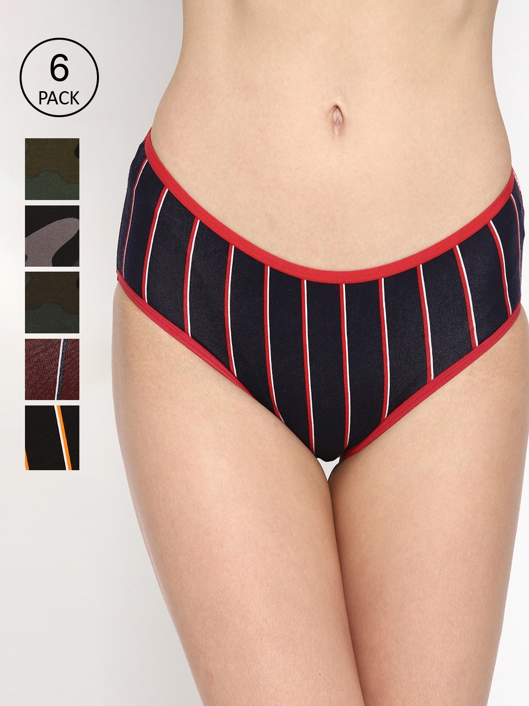 

Skidlers Women Pack Of 6 Assorted Pure Cotton Mid- Rise Hipster Brief