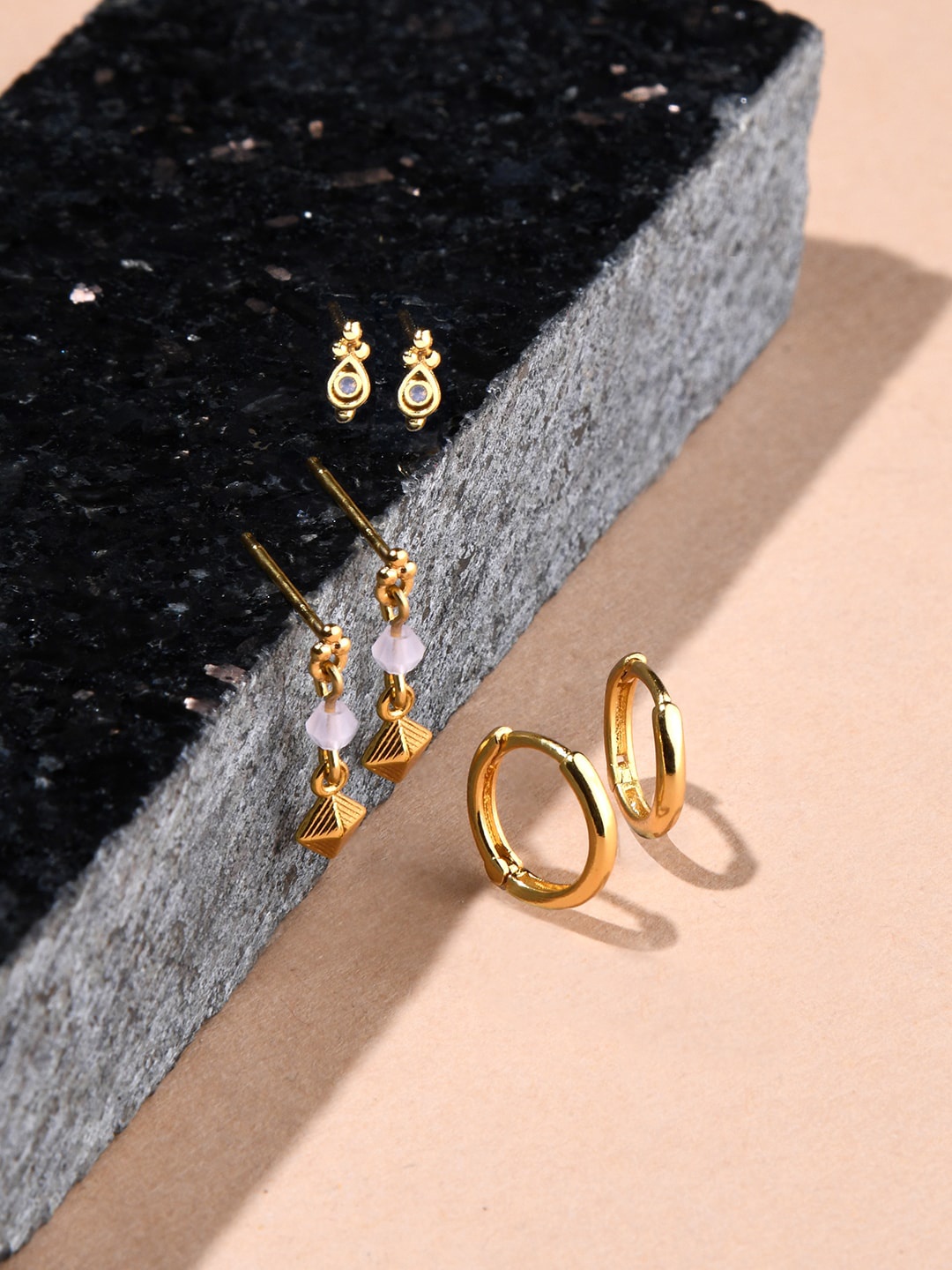 

Accessorize London Women Set of 3 Real Gold Plated Mixed Rose Quartz Earring