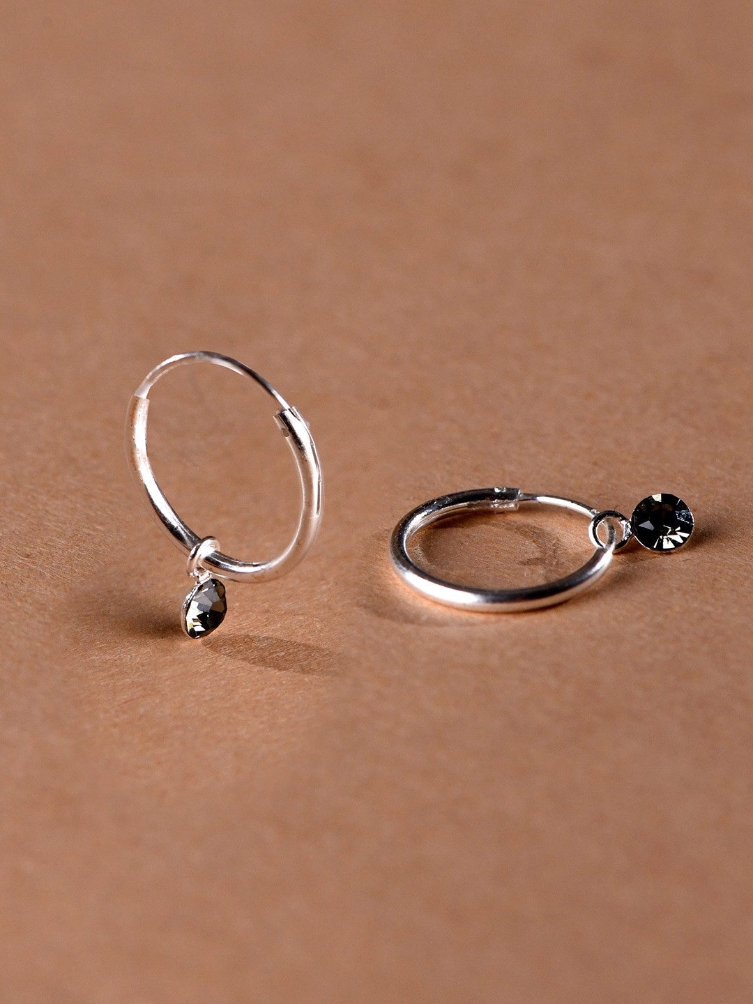 

Accessorize London Women 925 Pure Sterling Silver Swarovski Black Crystal Hoop Earring