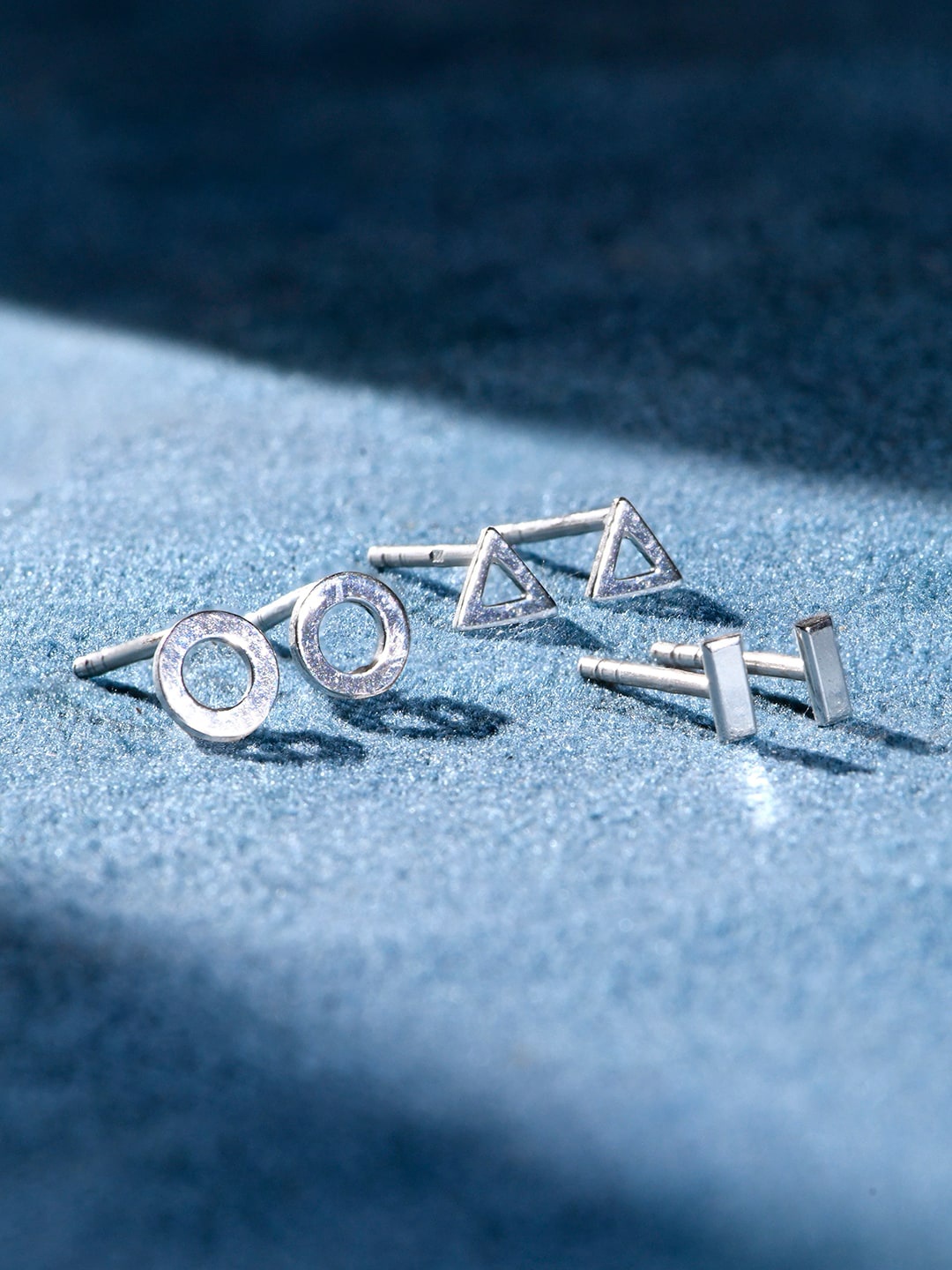 

Accessorize London Women Set of 3 925 Pure Sterling Silver Cut Out Geo Stud Earrings