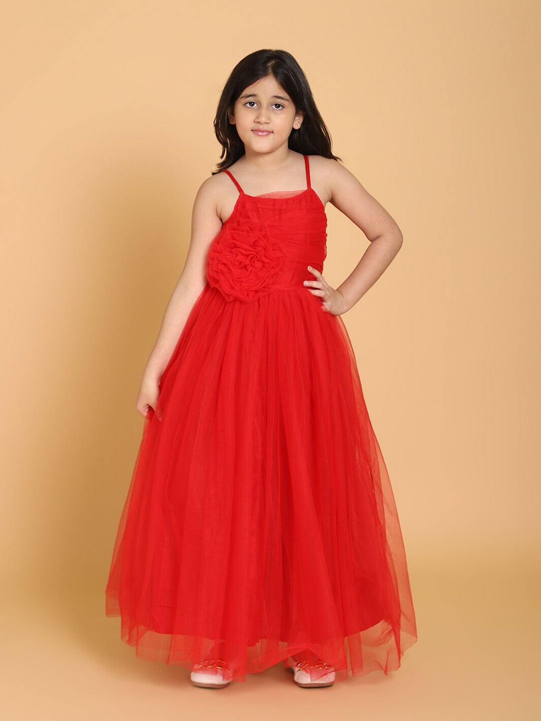 

PICCOLO Girls Red Net Maxi Dress