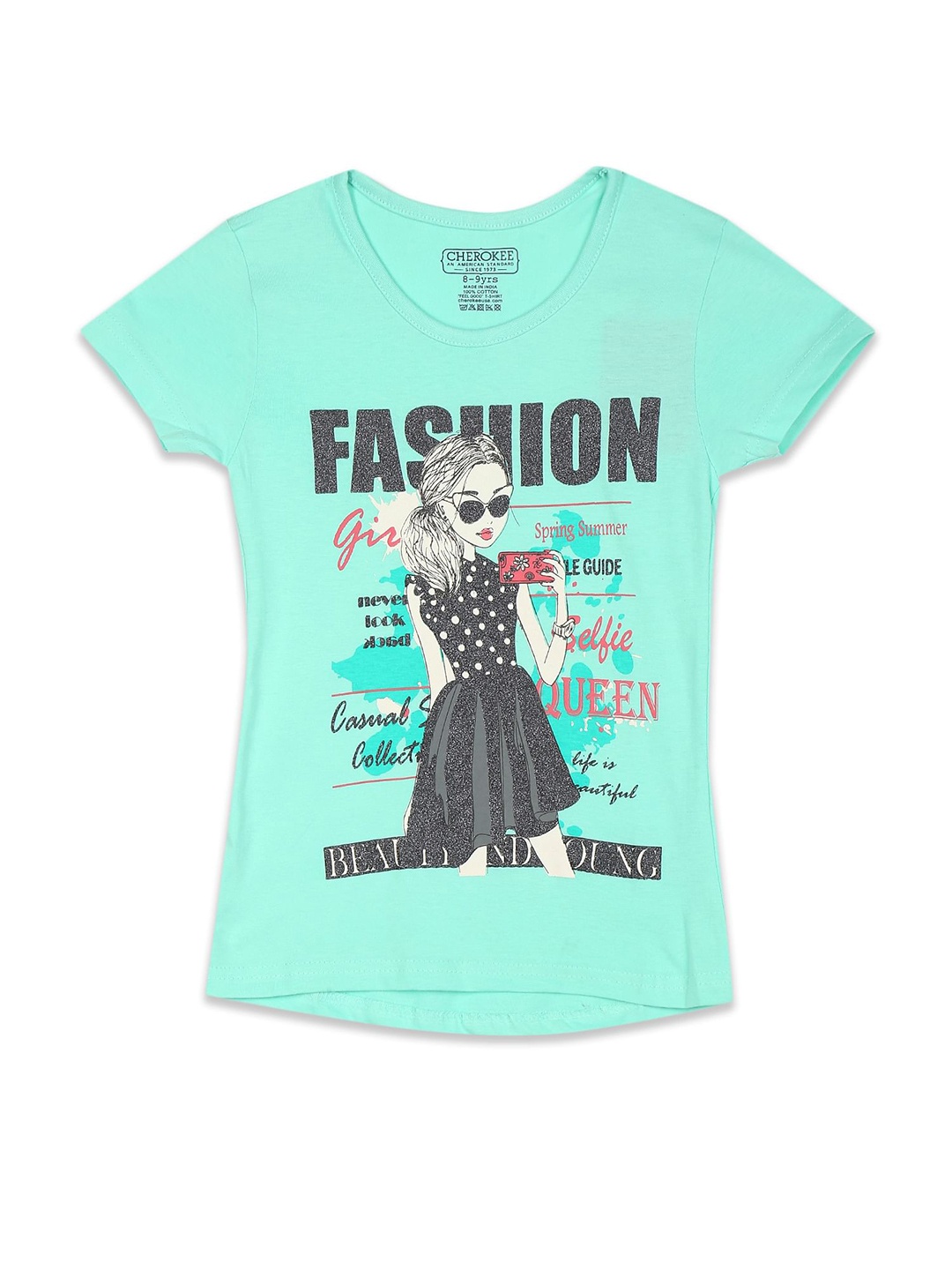 

Cherokee Girls Green Printed Pure Cotton T-shirt