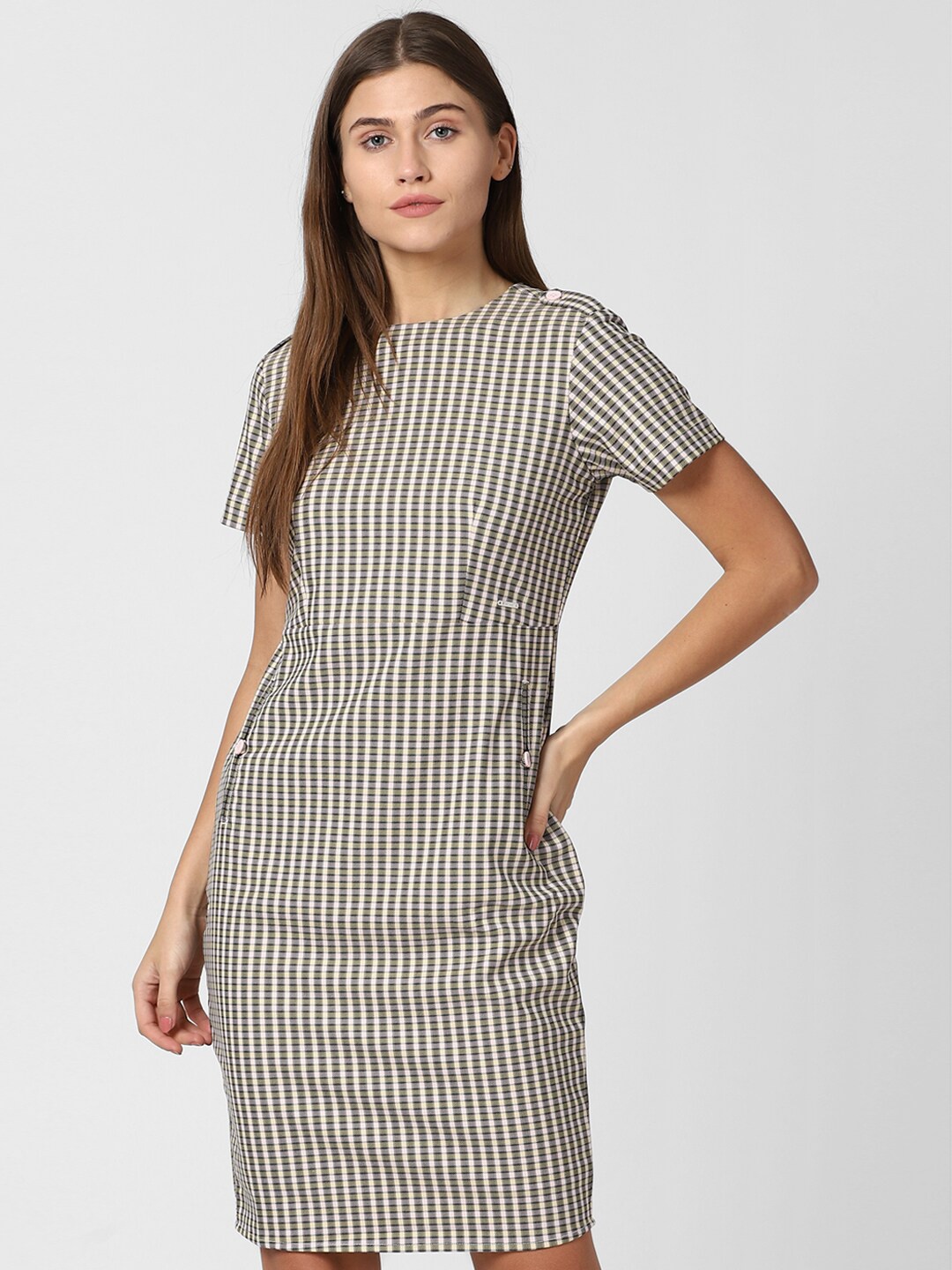 

Van Heusen Woman Beige & Navy Blue Checked Sheath Dress