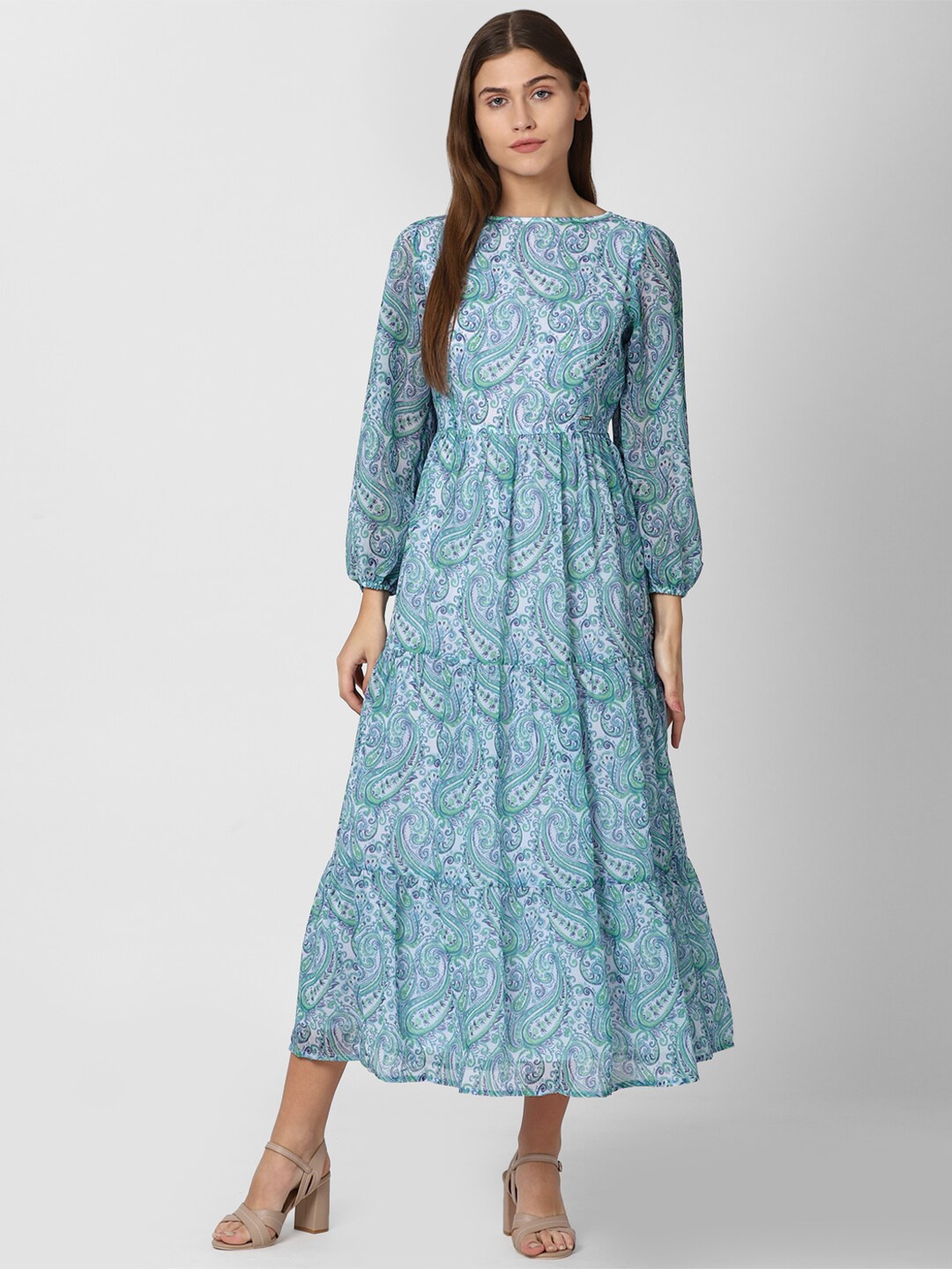 

Van Heusen Woman Blue & White Ethnic Motifs Midi Dress