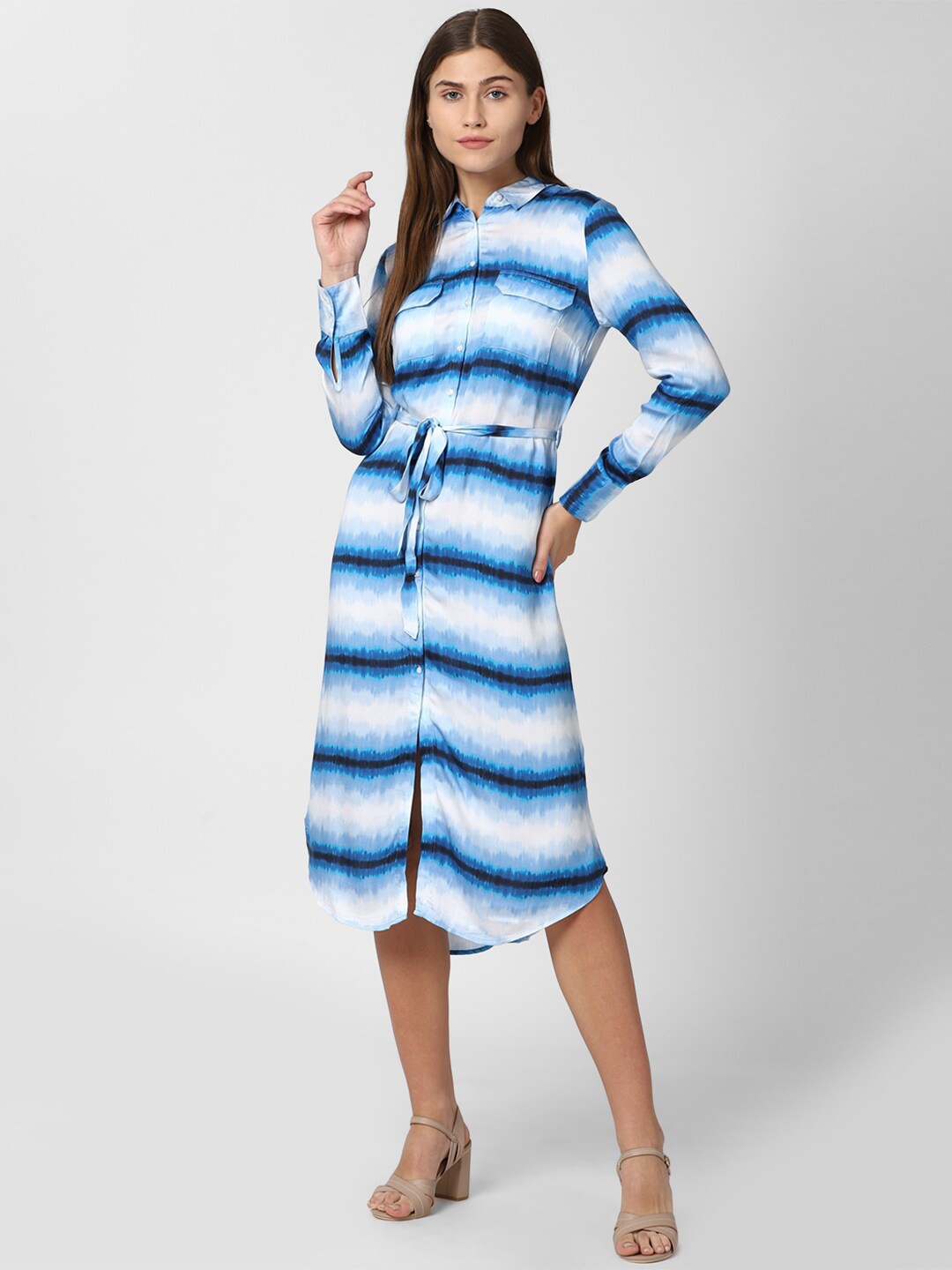 

Van Heusen Woman White & Blue Tie and Dye Dyed Shirt Modal Midi Dress
