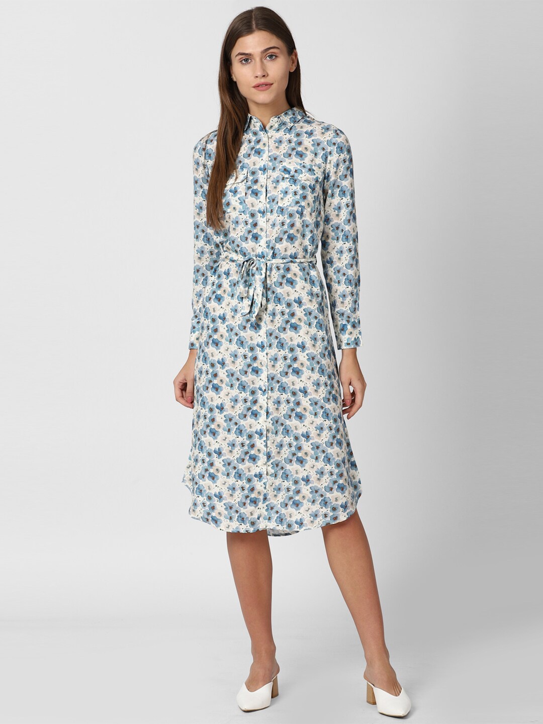 

Van Heusen Woman Blue & White Floral Shirt Dress