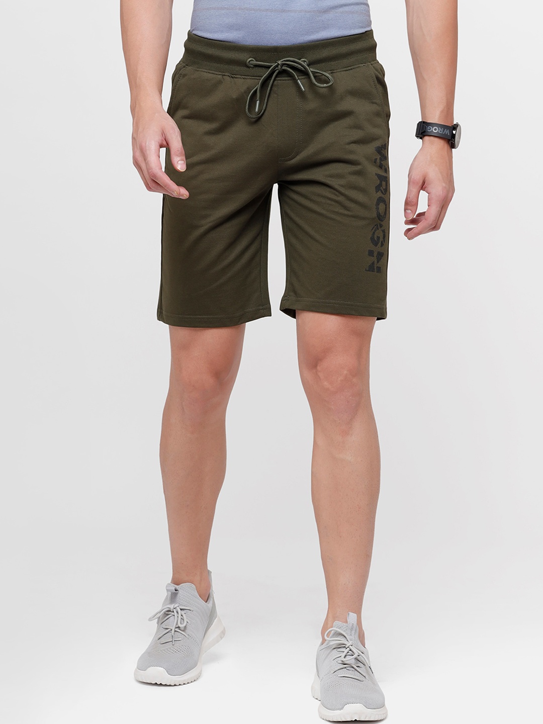 

WROGN Men Olive Green Solid Slim Fit Sports Shorts