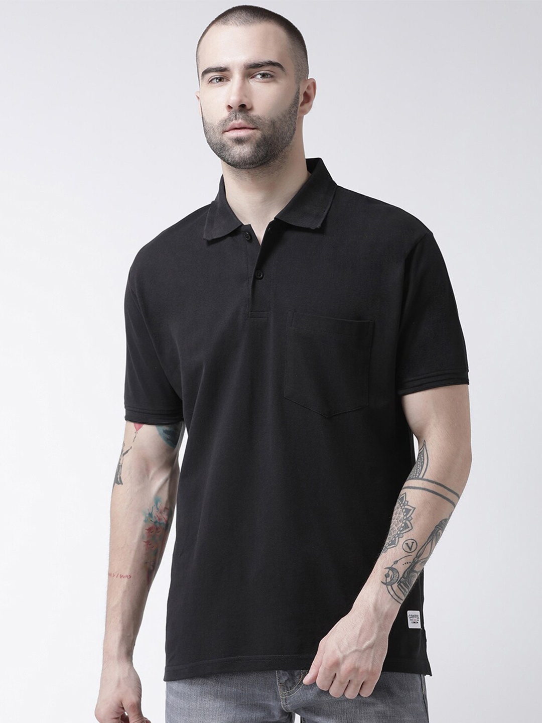 

GRIFFEL Men Black Polo Collar T-shirt