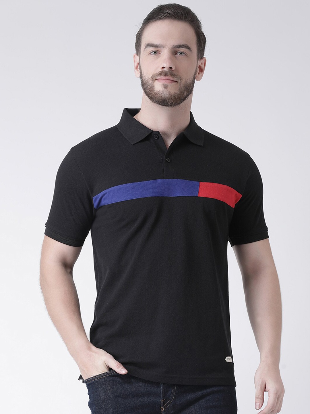

GRIFFEL Men Black Colourblocked Polo Collar Cotton T-shirt